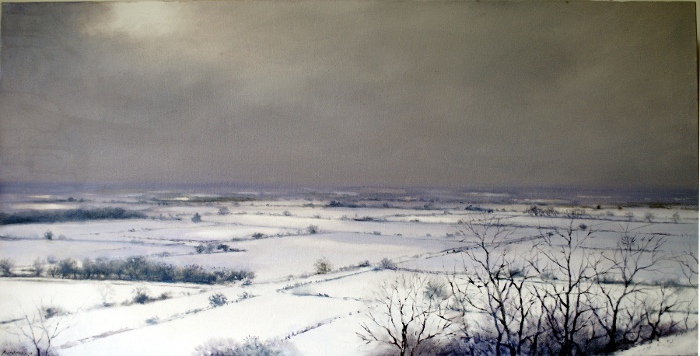 6.‘Snowscape, North East from Crown Hill’, 51 x 100cm, oil on wood panel