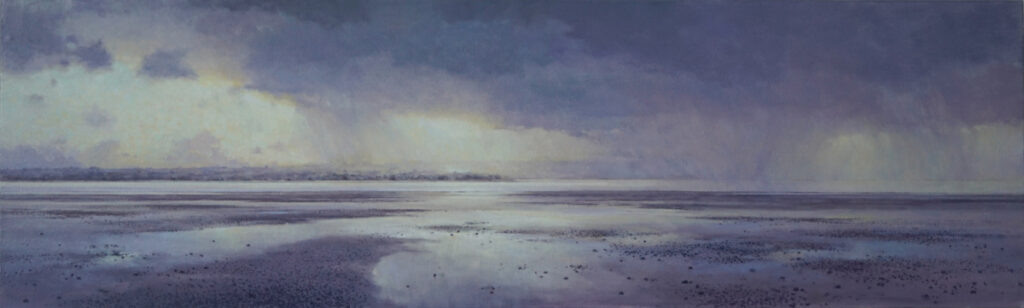The Great British Summer (Whitstable 2021), oil on canvas, 31 x 130cm
