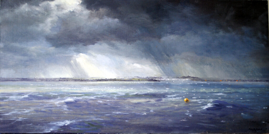 ‘Storm over Sheppey’, oil on board, 59 x 29cm