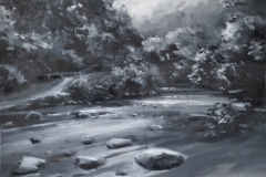 From Fingle Bridge, 30 x 25cm, oil on wood panel