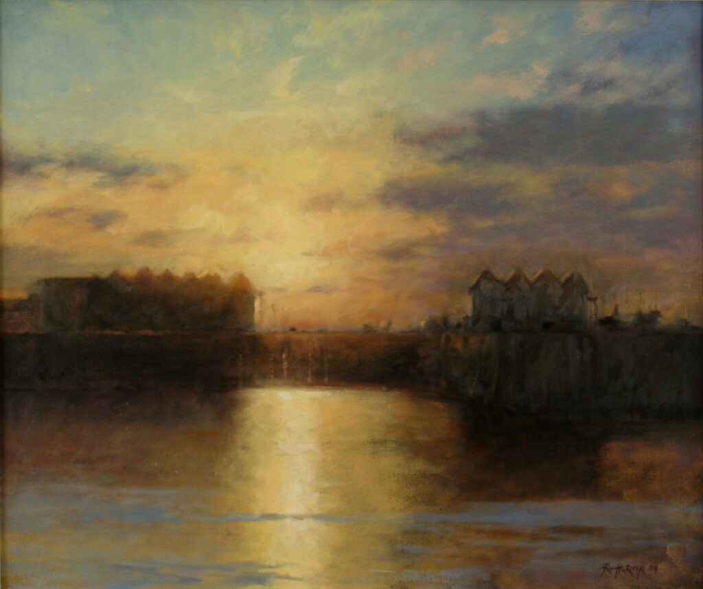 Golden Sunset Whitstable Harbour print on mount